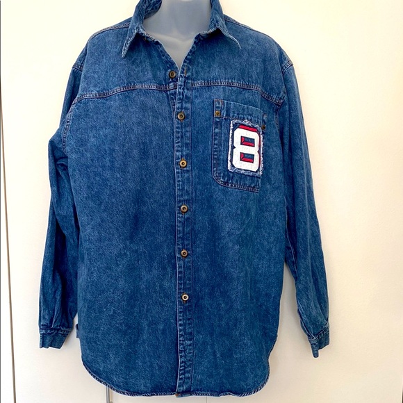 Never Legal Blue Denim Button Up Shirt Long Sleeve M - Picture 1 of 9